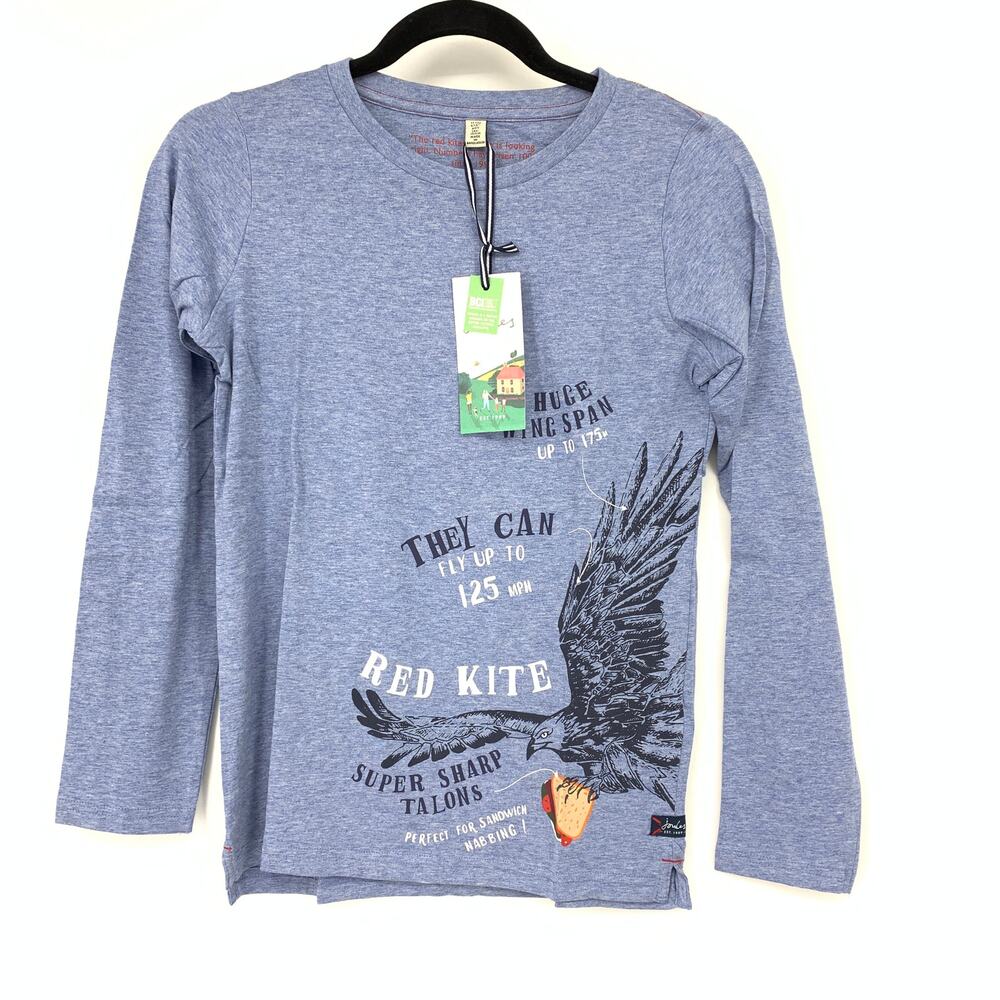 Joules Made For Mischief Finlay Blue Long Sleeve T-Shirt 11-12 Red Kite Bird NEW